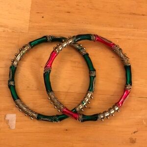 Wrapped gold bangle bracelets, two